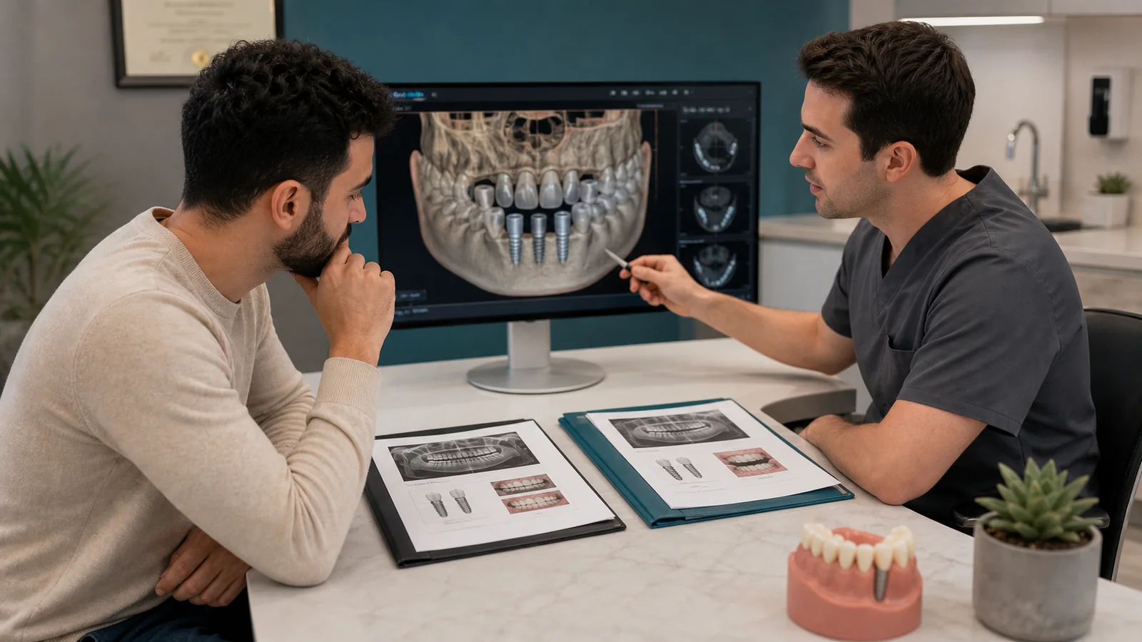 Dental implant consultation marketing article image showing treatment-intent filtering during an implant plan review